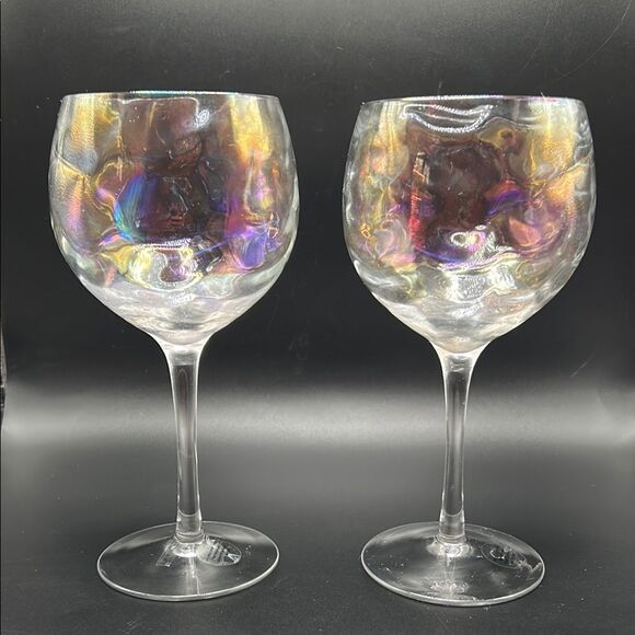 Set of Two NEW Anthropologie AB Iridescent Wavy Wine Glasses 7 7/8” - Picture 1 of 5